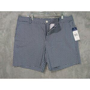 Chaps Shorts Womens 16 Blue White Geometric Bermuda Mid Rise Stretch Cotton